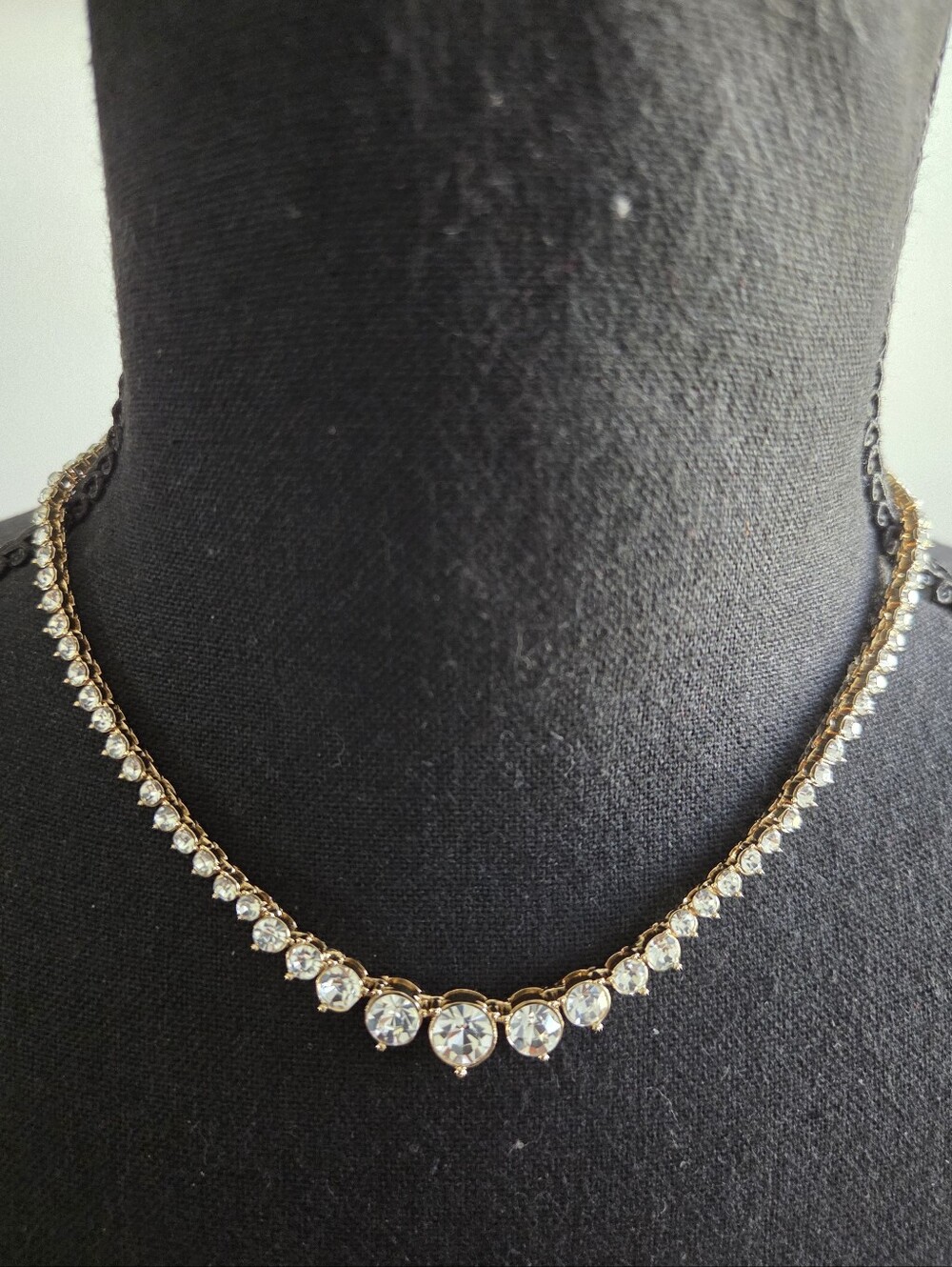 On 34th Crystal Tennis Necklace with Sparkling Clear Stones